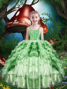 Discount Organza Sleeveless Floor Length Pageant Gowns and Beading and Ruffles and Ruffled Layers