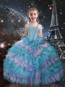 Sleeveless Beading and Ruffled Layers Lace Up Pageant Dress for Teens