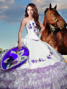Pretty White Sleeveless Taffeta Lace Up Vestidos de Quinceanera for Military Ball and Sweet 16 and Quinceanera