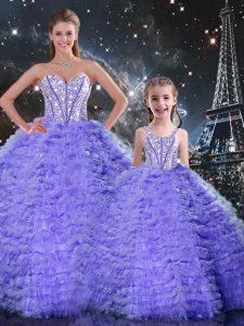 Low Price Sleeveless Lace Up Floor Length Beading and Ruffles Sweet 16 Quinceanera Dress