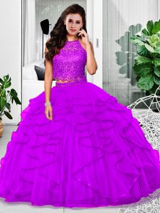 Low Price Floor Length Eggplant Purple Sweet 16 Dress Halter Top Sleeveless Zipper