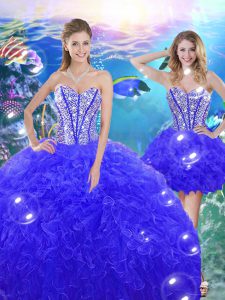 Top Selling Blue Organza Lace Up Sweet 16 Dress Sleeveless Floor Length Beading and Ruffles