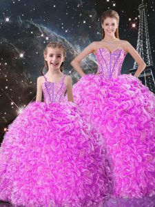 Lilac Quinceanera Gowns Military Ball and Sweet 16 and Quinceanera with Beading and Ruffles Sweetheart Sleeveless Lace Up