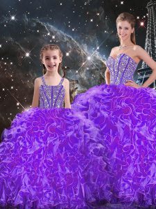 Floor Length Ball Gowns Sleeveless Eggplant Purple 15th Birthday Dress Lace Up
