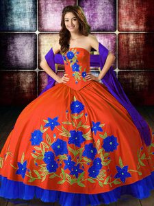 Suitable Sleeveless Taffeta Floor Length Lace Up 15 Quinceanera Dress in Multi-color with Embroidery