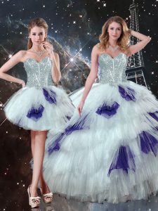 Designer Three Pieces Quinceanera Dresses Multi-color Sweetheart Tulle Sleeveless Floor Length Lace Up