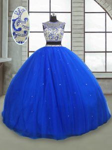Royal Blue Lace Up Scoop Beading Quinceanera Gown Tulle Sleeveless
