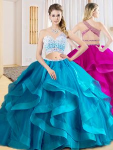 Low Price Baby Blue Vestidos de Quinceanera Military Ball and Sweet 16 and Quinceanera with Beading and Ruffles One Shoulder Sleeveless Criss Cross