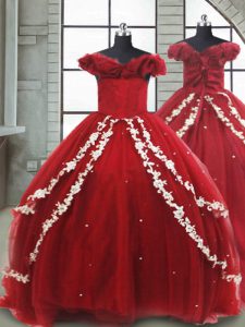 Customized Wine Red Sleeveless Appliques Lace Up Little Girl Pageant Dress