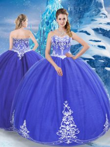 Blue Quince Ball Gowns Military Ball and Sweet 16 and Quinceanera with Appliques Sweetheart Sleeveless Zipper