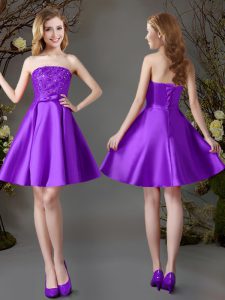 Artistic Strapless Sleeveless Lace Up Damas Dress Eggplant Purple Satin