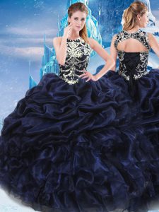 Flirting Floor Length Ball Gowns Sleeveless Navy Blue Sweet 16 Dresses Lace Up