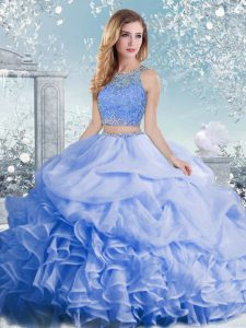 Shining Baby Blue Sleeveless Beading and Ruffles and Pick Ups Floor Length Sweet 16 Quinceanera Dress