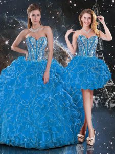 Baby Blue Sweetheart Lace Up Beading and Ruffles Quinceanera Gowns Sleeveless