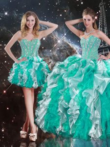 Suitable Sleeveless Beading and Ruffles Lace Up Ball Gown Prom Dress