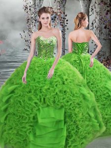Ball Gowns 15th Birthday Dress Green Sweetheart Organza Sleeveless Floor Length Lace Up