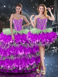 Graceful Multi-color Sleeveless Floor Length Beading and Ruffles and Ruffled Layers Lace Up Vestidos de Quinceanera