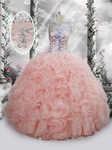 Custom Design Floor Length Ball Gowns Sleeveless Baby Pink 15th Birthday Dress Lace Up
