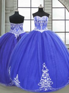 Lovely Sweetheart Sleeveless Lace Up Ball Gown Prom Dress Blue Tulle