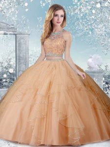 Tulle Sleeveless Floor Length Vestidos de Quinceanera and Beading