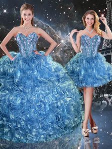 Modest Baby Blue 15th Birthday Dress Military Ball and Sweet 16 and Quinceanera with Beading and Ruffles Sweetheart Sleeveless Lace Up