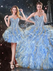 Exquisite Light Blue Sleeveless Organza Lace Up Sweet 16 Dress for Military Ball and Sweet 16 and Quinceanera