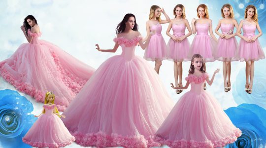 Sleeveless Floor Length Ruffles Lace Up Quince Ball Gowns with Baby Pink