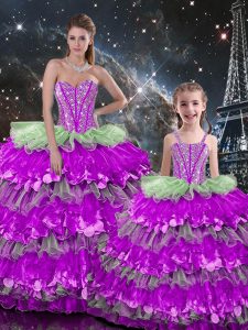 Graceful Sleeveless Organza Floor Length Lace Up Sweet 16 Quinceanera Dress in Multi-color with Beading and Ruffles