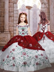 Sleeveless Embroidery and Ruffled Layers Lace Up Little Girls Pageant Dress