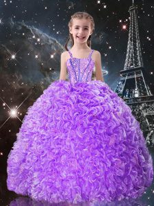 Lilac Straps Lace Up Beading and Ruffles Little Girls Pageant Dress Sleeveless