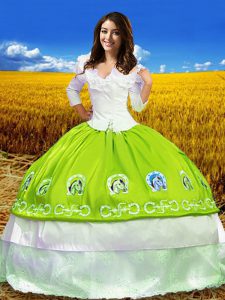3 4 Length Sleeve Lace Up Floor Length Embroidery Ball Gown Prom Dress