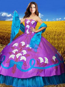 Multi-color Sweet 16 Dress Military Ball and Sweet 16 and Quinceanera with Embroidery Sweetheart Sleeveless Lace Up