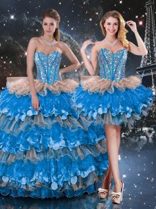 Fantastic Organza Sweetheart Sleeveless Lace Up Beading and Ruffles and Ruffled Layers Ball Gown Prom Dress in Multi-color