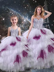 Exceptional Sweetheart Sleeveless Organza Ball Gown Prom Dress Beading and Ruffled Layers Lace Up