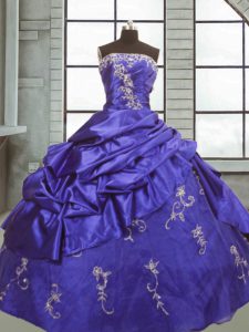 Eye-catching Purple Sleeveless Appliques and Pick Ups Floor Length Quinceanera Gown