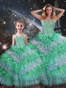 Super Sweetheart Sleeveless Lace Up 15th Birthday Dress Multi-color Organza