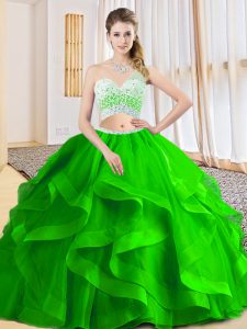 Gorgeous Tulle Sleeveless Floor Length 15 Quinceanera Dress and Beading and Ruffled Layers