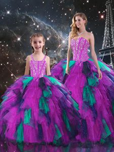 Latest Ball Gowns Quinceanera Gown Multi-color Sweetheart Organza Sleeveless Floor Length Lace Up