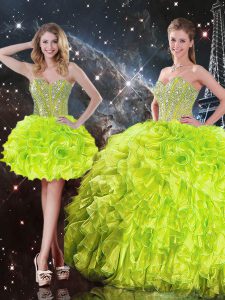 Stunning Floor Length Ball Gowns Sleeveless Yellow Green Ball Gown Prom Dress Lace Up