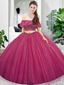 Lace and Ruching Sweet 16 Dress Fuchsia Lace Up Sleeveless Floor Length