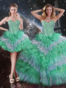Eye-catching Multi-color Sleeveless Organza Lace Up Vestidos de Quinceanera for Military Ball and Sweet 16 and Quinceanera