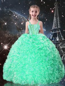 Apple Green Sleeveless Floor Length Beading and Ruffles Lace Up Pageant Gowns