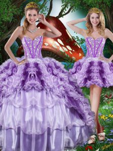 Shining Multi-color Ball Gown Prom Dress Military Ball and Sweet 16 and Quinceanera with Beading and Ruffles and Ruffled Layers Sweetheart Sleeveless Lace Up