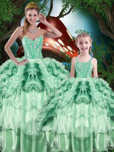 Multi-color Ball Gowns Organza Sweetheart Sleeveless Beading and Ruffles and Ruffled Layers Floor Length Lace Up Vestidos de Quinceanera