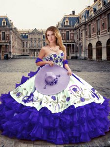 Pretty Floor Length Purple Sweet 16 Quinceanera Dress Organza Sleeveless Embroidery and Ruffled Layers