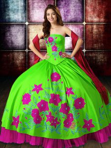 Gorgeous Multi-color Lace Up Strapless Embroidery Quinceanera Gowns Satin Sleeveless