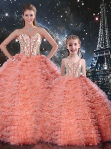Eye-catching Sweetheart Sleeveless Lace Up Quinceanera Gown Watermelon Red Tulle