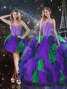 Sweetheart Sleeveless Tulle Sweet 16 Dress Beading and Ruffles Lace Up