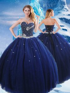 Custom Design Navy Blue Sweetheart Lace Up Beading 15 Quinceanera Dress Sleeveless