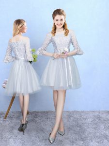 Graceful Tulle Half Sleeves With Train Court Dresses for Sweet 16 and Lace